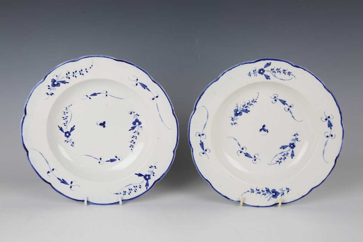 A pair of Caughley Chantilly Sprig pattern blue painted soup plates, circa 1790, impressed ‘ - Image 2 of 5