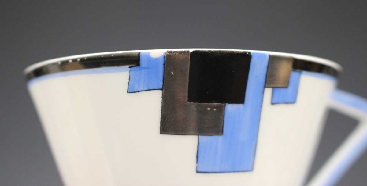 An Art Deco Shelley Turkish Blue Blocks pattern part service, designed by Eric Slater, Eve shape, - Image 3 of 4