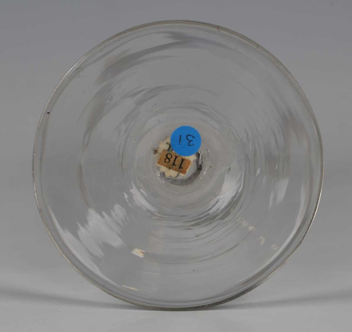 A double series opaque twist stem ratafia glass or flute, circa 1770, the slender drawn bowl moulded - Image 2 of 2