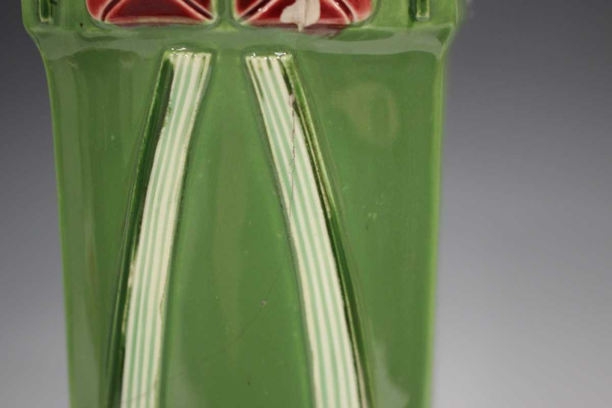 A pair of Secessionist Eichwald majolica vases, early 20th century, of square section flanked by - Image 5 of 13