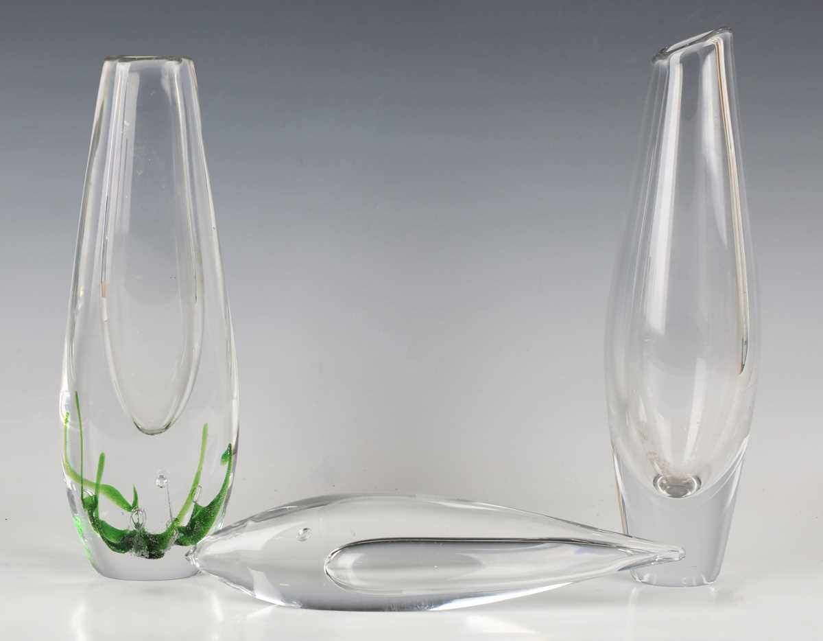 A Kosta Seaweed glass vase, designed by Vicke Lindstrand, second half 20th century, engraved marks