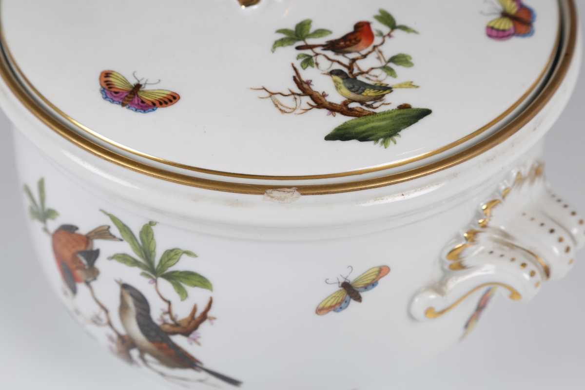 A Herend Rothschild Bird pattern ice pail and cover, 20th century, the lined inner with removable - Image 3 of 4