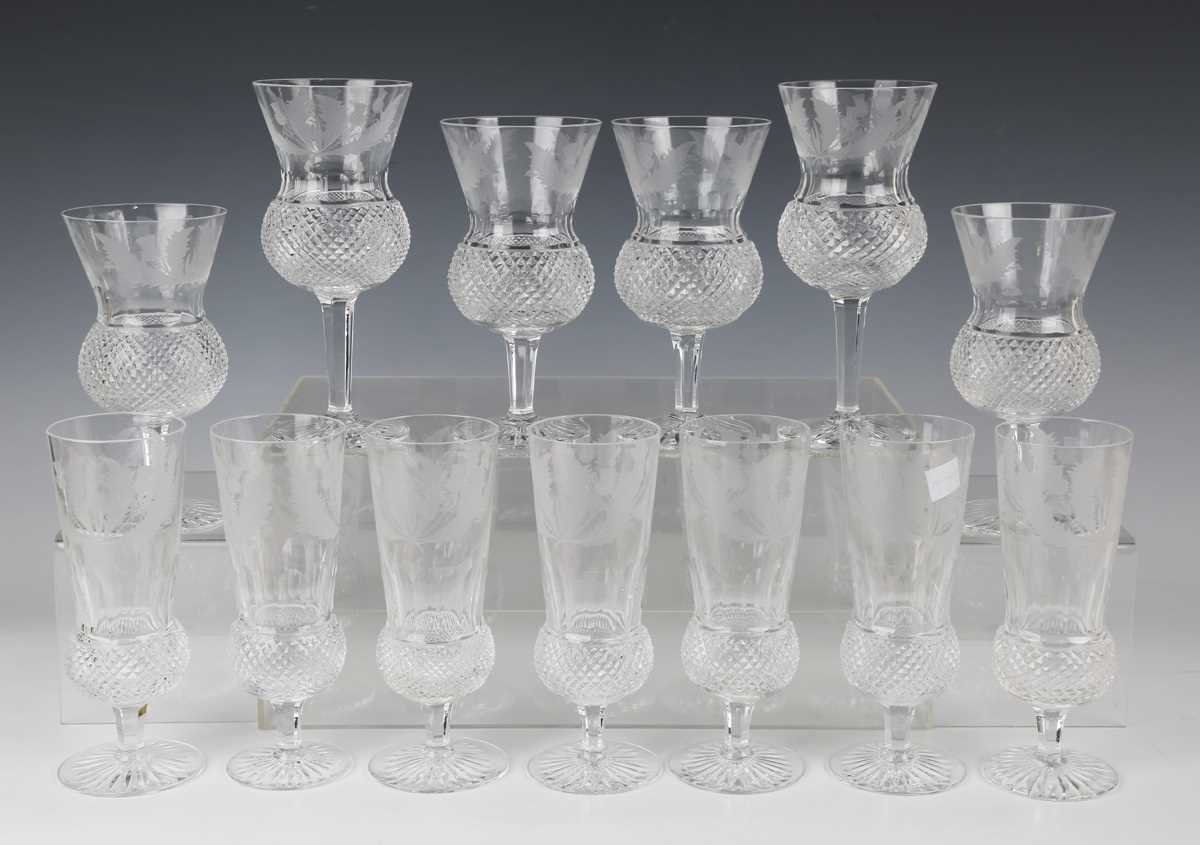 A part suite of Edinburgh Crystal Thistle pattern glass, comprising eight flutes, height 17.5cm, a - Image 2 of 4