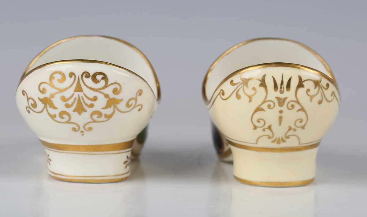 Two Coalport porcelain models of slippers or shoes, early 20th century, the first painted with a - Image 5 of 10