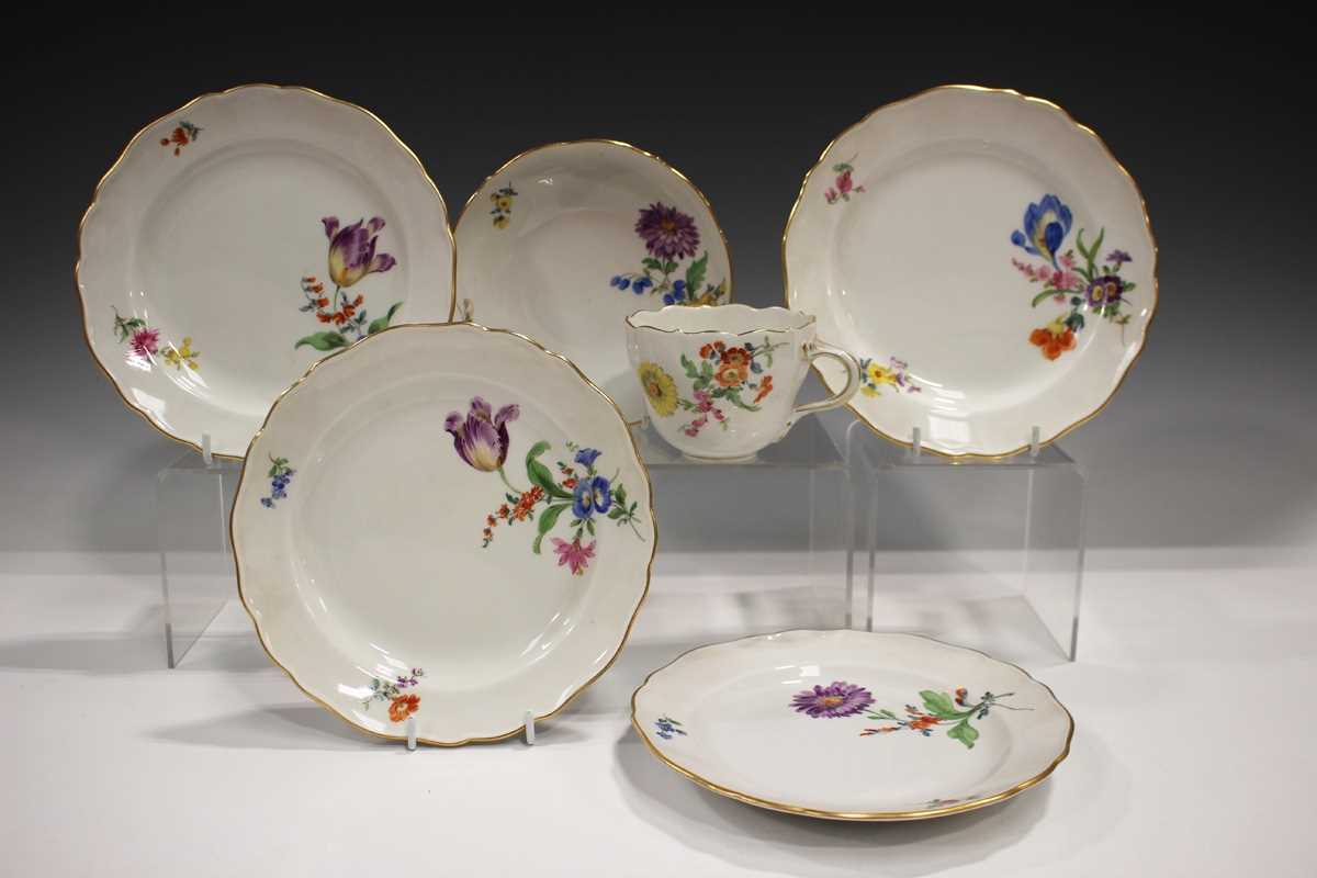 A small group of Meissen teawares, 20th century, painted with scattered flowers, comprising three - Image 5 of 8