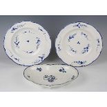 A pair of Caughley Chantilly Sprig pattern blue painted soup plates, circa 1790, impressed ‘