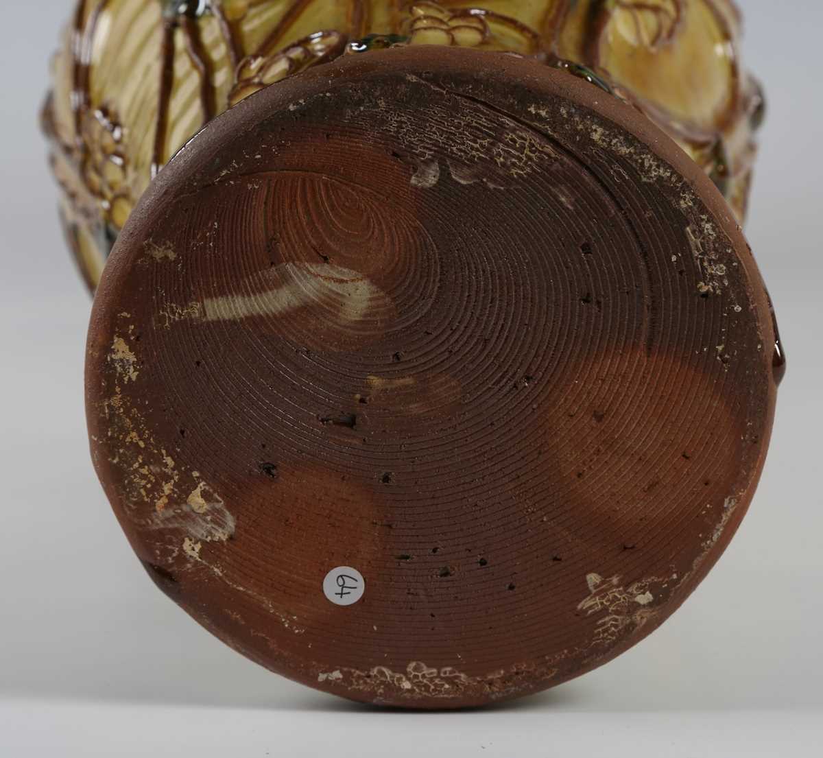 A large Doug Fitch studio pottery jug, the ochre glazed pear shaped body with appliqué medieval - Image 6 of 6