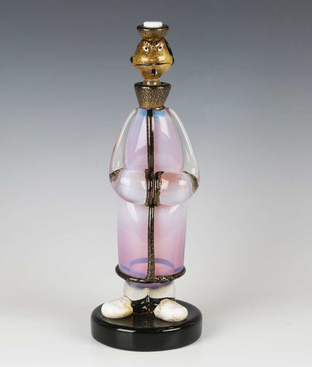 A Murano glass figural decanter bottle and stopper, mid 20th century, in the form of a standing