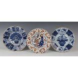 A Dutch delft Peacock pattern plate by De Porceleyne Claeuw, 18th century, painted in blue within an