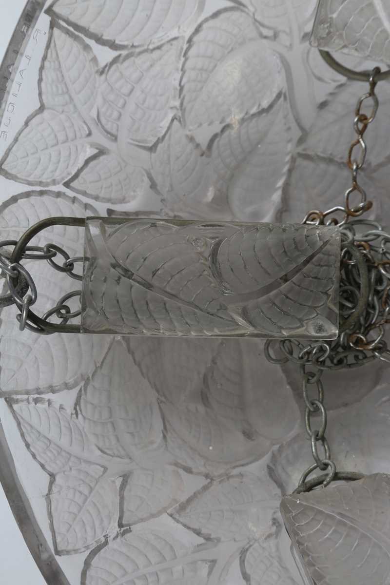 An Art Deco Lalique frosted and clear glass Charmes pattern plafonnier, designed 1924, moulded - Image 3 of 6