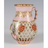 A Royal Worcester reticulated jug, dated 1875, the double-walled body pierced with a honeycomb