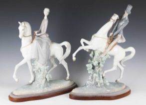 A large pair of Lladro equestrian figures, Man on Horse, No. 4515, height 48cm, and Woman on