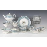 A Wedgwood Florentine Turquoise part service, comprising teapot and cover, sugar bowl, jug, eleven