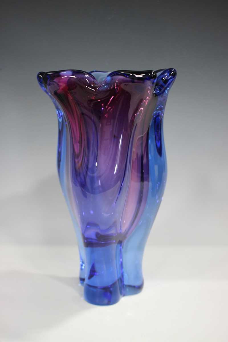 A Chribska Czechoslovakian glass vase, designed by Josef Hospodka, probably 1970s, of blue and - Image 3 of 8