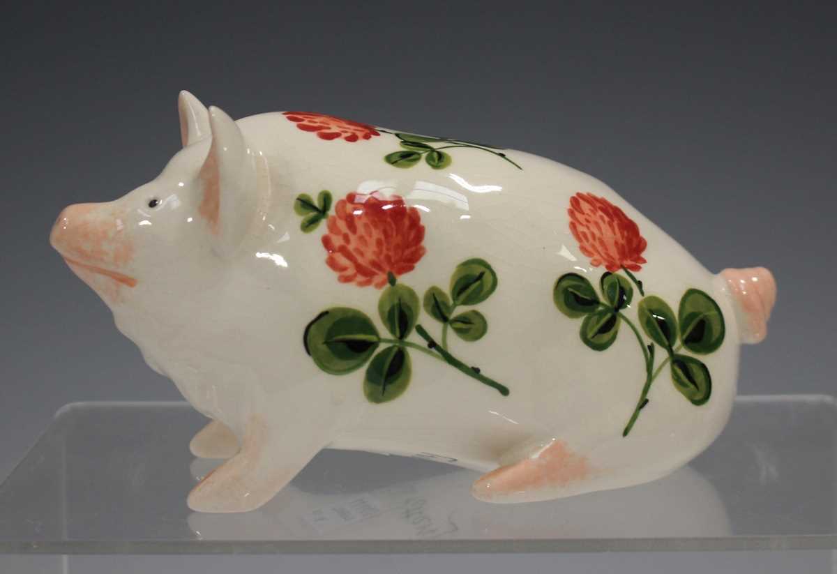 Two Griselda Hill Pottery Wemyss style small pigs, the first painted with shamrock, the second - Image 3 of 14