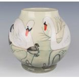 A Moorcroft Pottery limited edition Swan pattern globular vase, designed by Sally Tuffin, No. 1 of