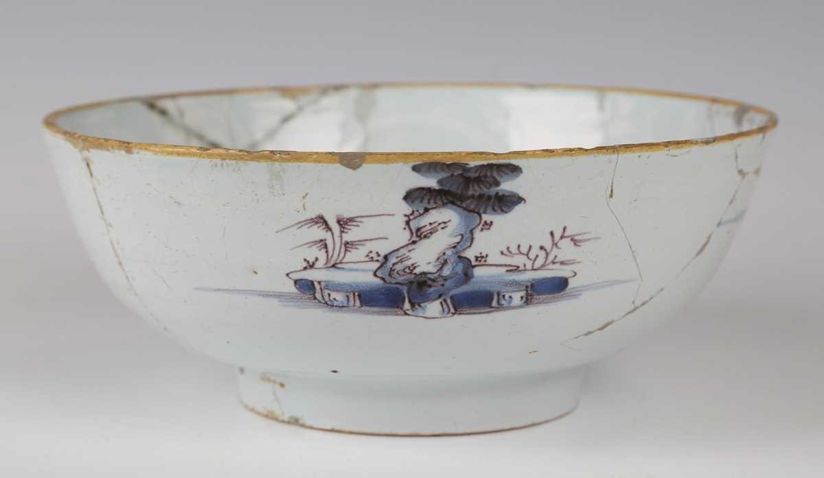 A London delft bowl, Lambeth, 1756-83, painted to the interior with the inscription 'Success To - Image 5 of 10