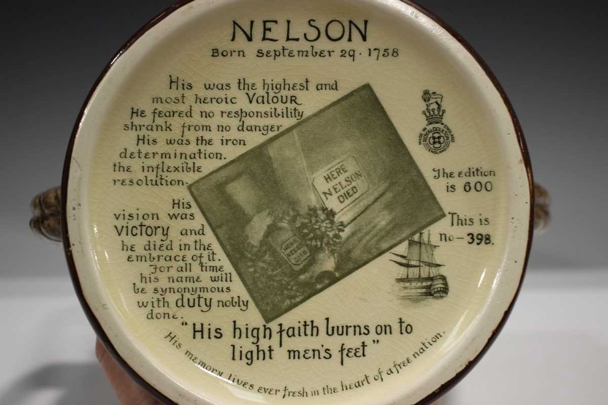 A Royal Doulton limited edition Lord Nelson two-handled loving cup, No. 398 of 600, green printed - Image 3 of 4