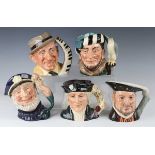 Five large Royal Doulton character jugs, comprising Christopher Columbus, The Falconer, Henry
