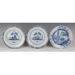 A matched pair of English delft plates, probably London, 1780s, painted in blue with a chinoiserie