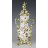 An English porcelain two-handled vase and cover, probably H. & R. Daniel, circa 1830, the baluster