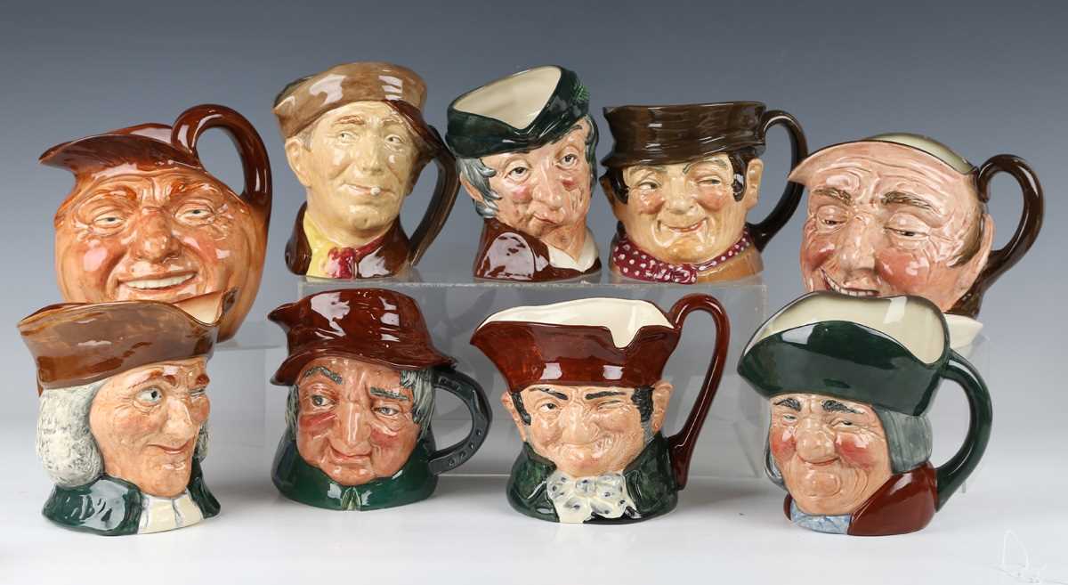 Twenty-one large Royal Doulton character jugs, including Tony Weller, Sairey Gamp, Farmer John,