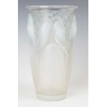 An Art Deco Lalique opalescent and blue stained Ceylan (Ceylon) pattern glass vase, designed 1924,