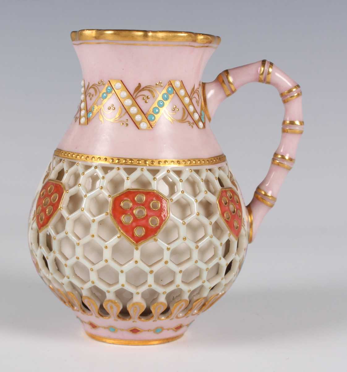 A Royal Worcester reticulated jug, dated 1875, the double-walled body pierced with a honeycomb - Image 3 of 12