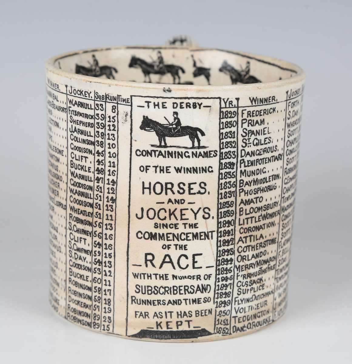 A Lloyd & Co. pottery commemorative horse racing tankard, circa 1876, printed in black with a list