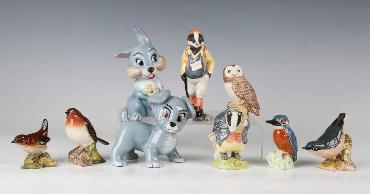 Two Wade Disney Blow-Up models, comprising Scamp and Thumper, together with five small Beswick