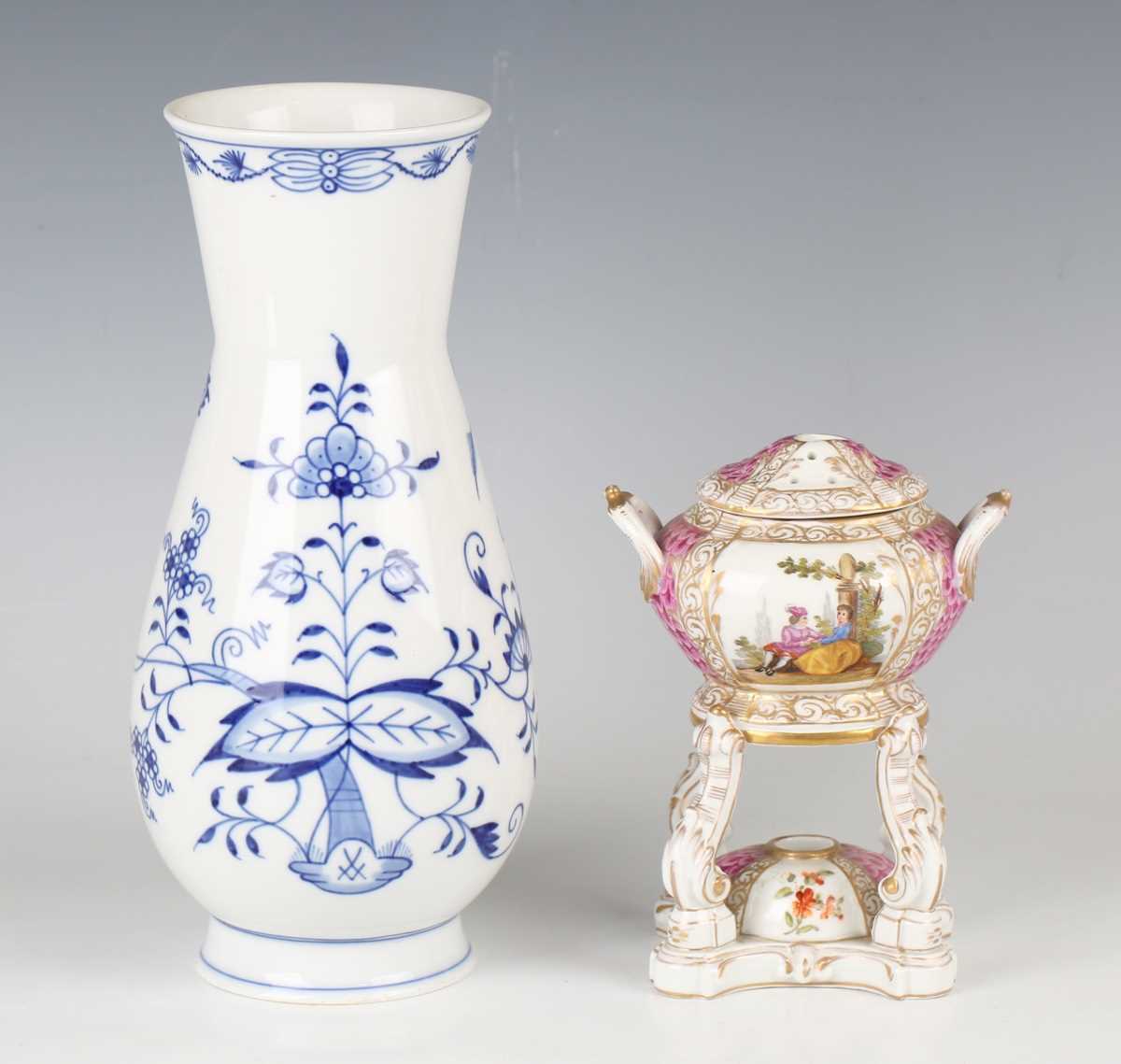 A Meissen Onion pattern vase, 20th century, the low-bellied body with flared neck, underglaze blue