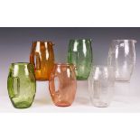Six Loetz or Kralik Secessionist Krokodil ice glass jugs, designed 1903 by Koloman Moser, of