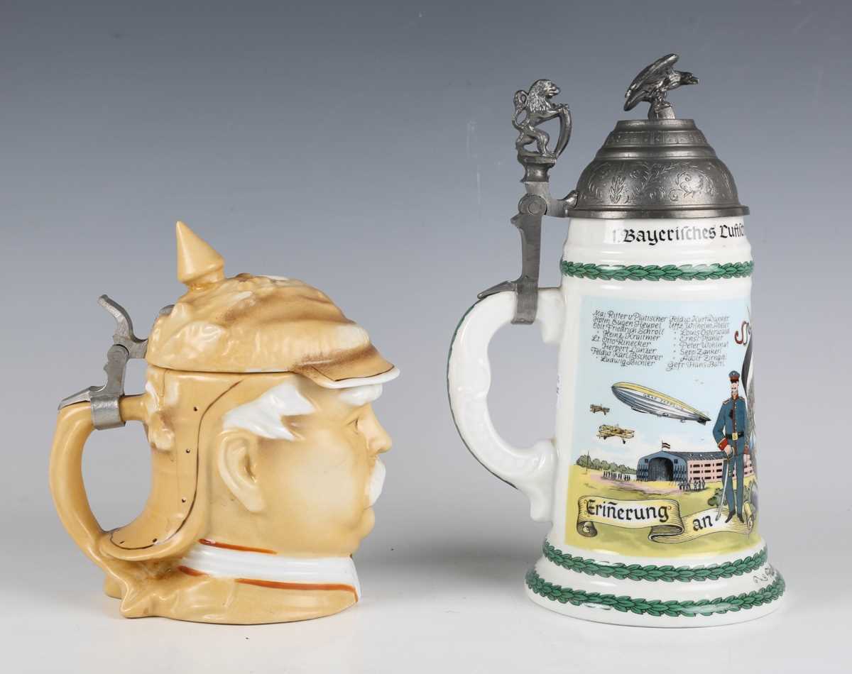 A German porcelain stein, modelled as the head of Otto von Bismarck, the hinged lid in the form of a - Image 5 of 11