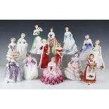Fourteen Royal Doulton figures, comprising Jemma, HN3168, Hannah, HN3369, Alice, HN3368, Ashley,