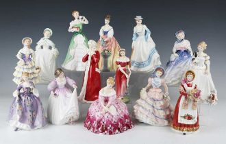 Fourteen Royal Doulton figures, comprising Jemma, HN3168, Hannah, HN3369, Alice, HN3368, Ashley,