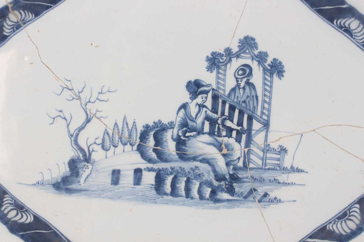 A delft octagonal plate and matching dish, Liverpool or Dublin, circa 1770, painted in blue with - Image 17 of 23