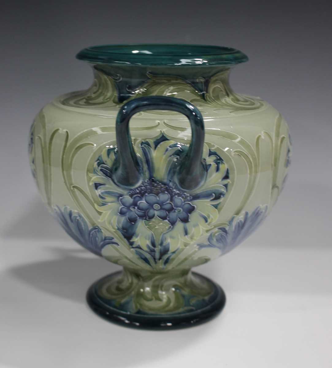 A Moorcroft Florian Ware Cornflower pattern two-handled vase, circa 1900-02, in shades of green - Image 2 of 5