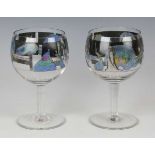 A pair of Vetri d'Arte Fontana (Vedar) enamelled glasses, 1920s, of goblet form, decorated with