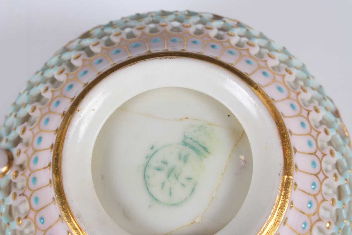 A pair of Royal Worcester reticulated cups and saucers, circa 1876, of double-walled construction, - Image 24 of 24
