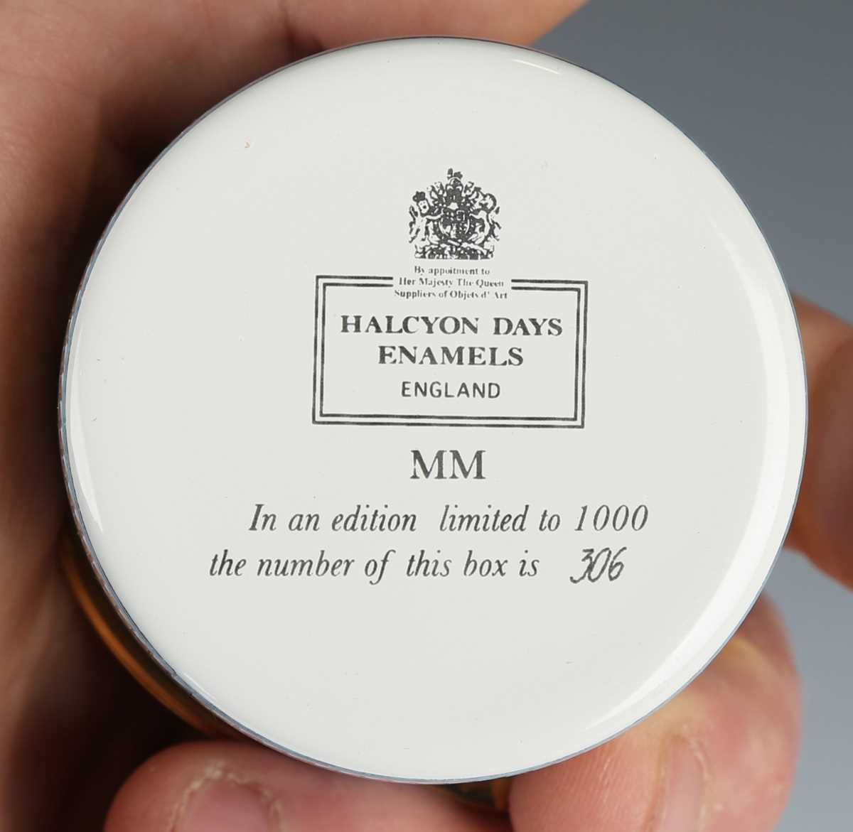 Two Halcyon Days limited edition enamel boxes, comprising a square shaped example commemorating - Image 3 of 3