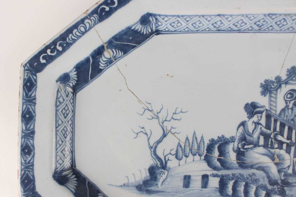 A delft octagonal plate and matching dish, Liverpool or Dublin, circa 1770, painted in blue with - Image 21 of 23