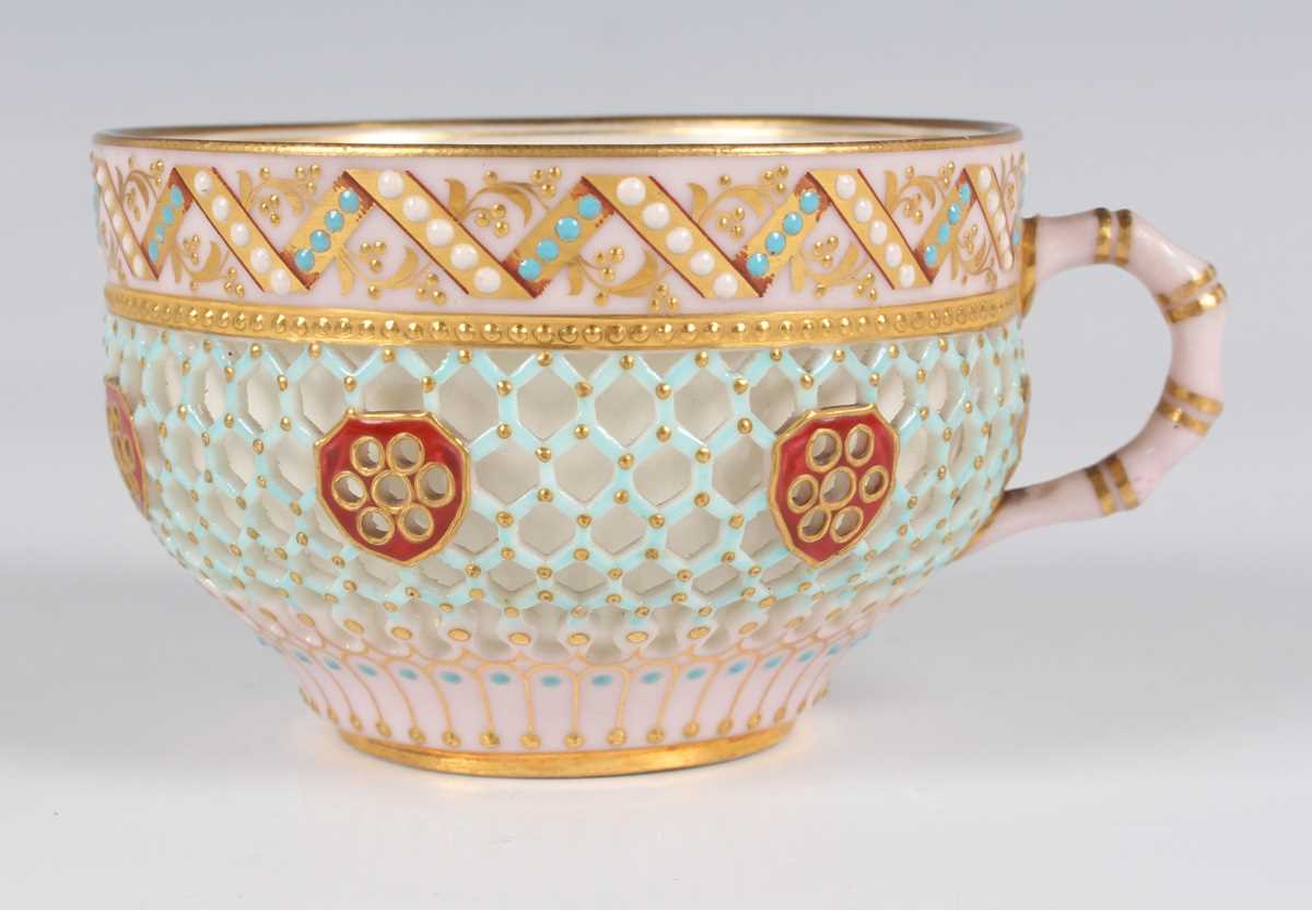 A pair of Royal Worcester reticulated cups and saucers, circa 1876, of double-walled construction, - Image 17 of 24