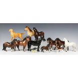 Eleven Beswick horses, mostly brown gloss, including New Forest Pony, No. 1646, Highland Pony, No.