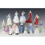 Fifteen Royal Doulton figures, comprising Anthea, HN1527 (repaired), Strolling, HN3755, Tender