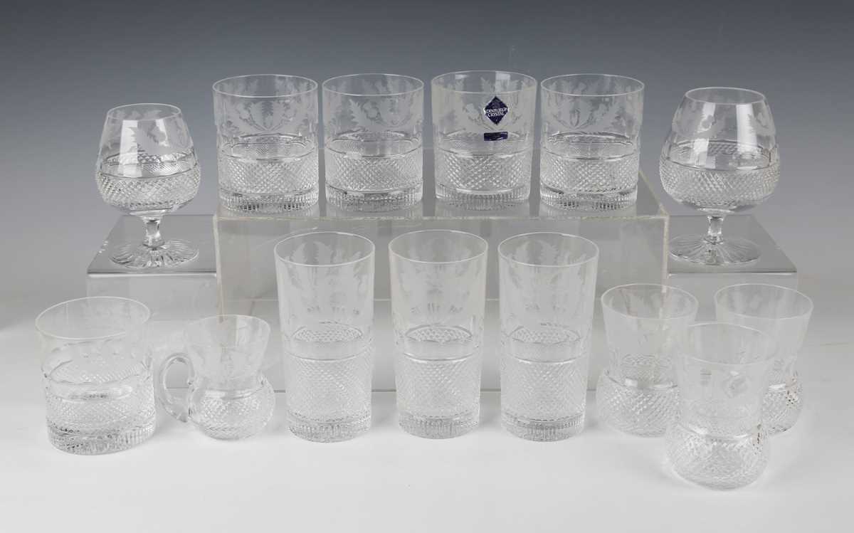 A part suite of Edinburgh Crystal Thistle pattern glass, comprising eight flutes, height 17.5cm, a - Image 3 of 4