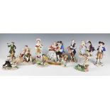 A collection of ten Sitzendorf porcelain figures and groups, early 20th century, including a pair