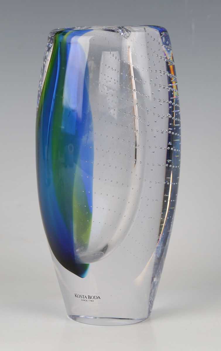 A Kosta Boda studio glass vase, designed by Goran Warff, of gently swollen cylindrical form with