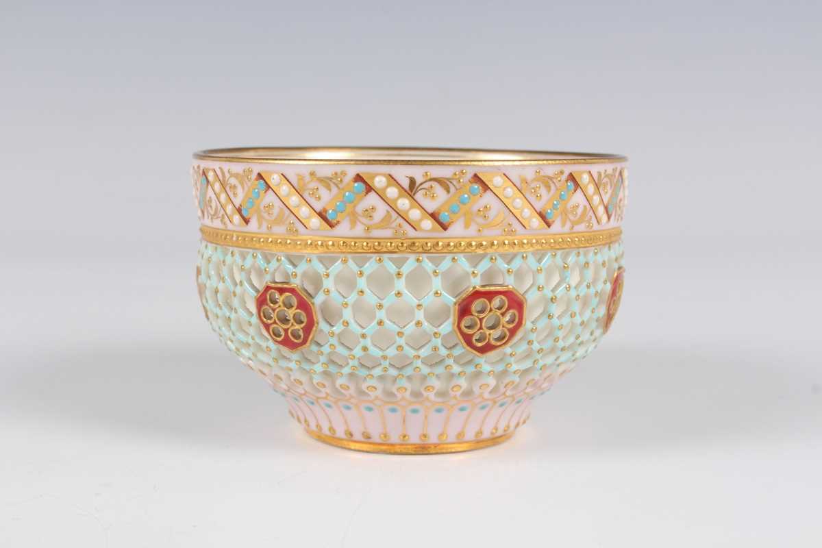 A pair of Royal Worcester reticulated cups and saucers, circa 1876, of double-walled construction, - Image 20 of 24