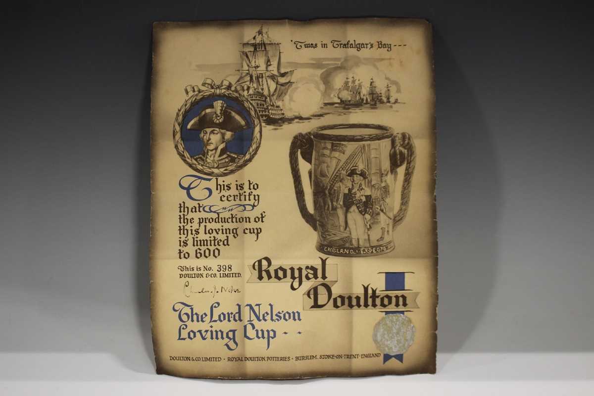 A Royal Doulton limited edition Lord Nelson two-handled loving cup, No. 398 of 600, green printed - Image 4 of 4