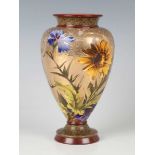 An unusual Doulton Lambeth faience vase, circa 1880, decorated by Florence E. Lewis and Elizabeth